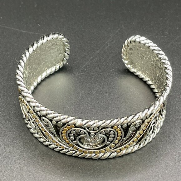 Two Tone Cuff Bracelet Silver and Gold Tones #1347 - Picture 4 of 8